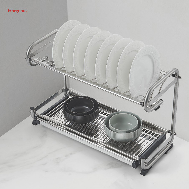 Wire Over The Sink Expandable Kitchen Standing Holders Storage Organizer Dish Plate Drying Rack 2-tier Roll up Stainless Steel