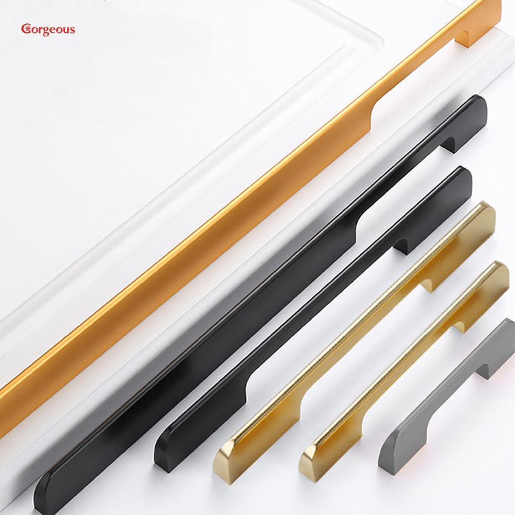 Moden Pull Cabinet Handle Kitchen Drawer Aluminum Alloy Closet Cupboard Wardrobe Golden Black Modern Furniture Handles & Knobs