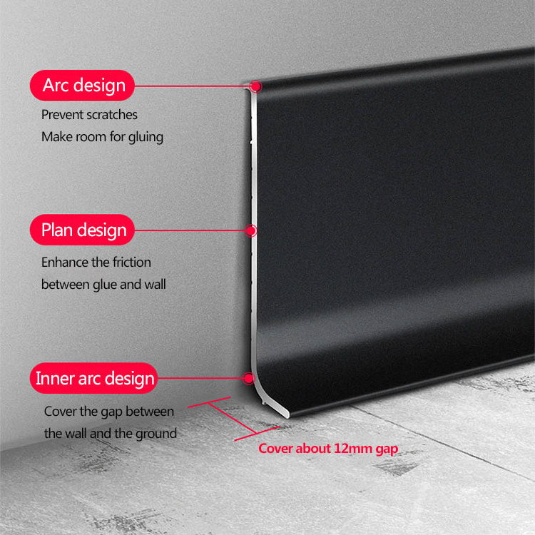 metal Decorative aluminum profile moulding wall protector corner flexible baseboard line black aluminium floor skirting board