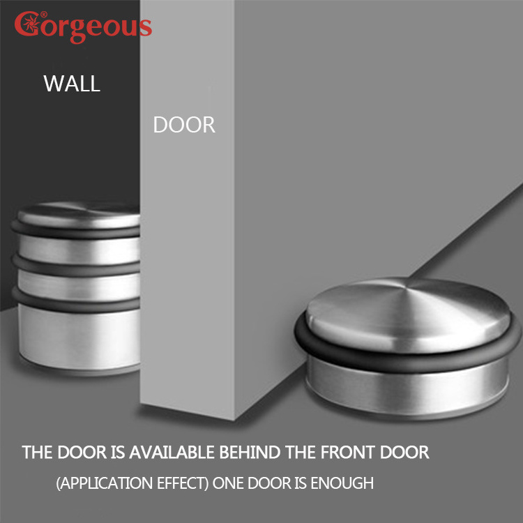 Gorgeous Rubber Door Stop Stainless Steel Heavy Duty Round Door Stop Rubber Wedge Safety Metal  Glass Door Draft Stopper