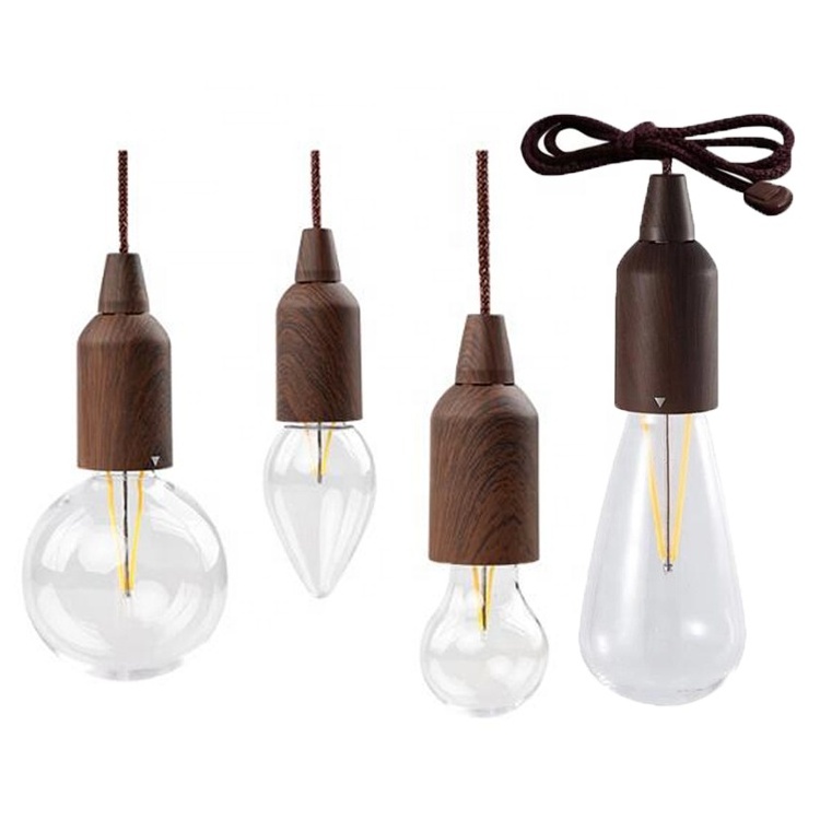 Retro Wooden Night Light Portable Tent Lamp Room Decoration Hanging Lantern Rechargeable Pull Cord Bulb Cob Led Camping Lighting