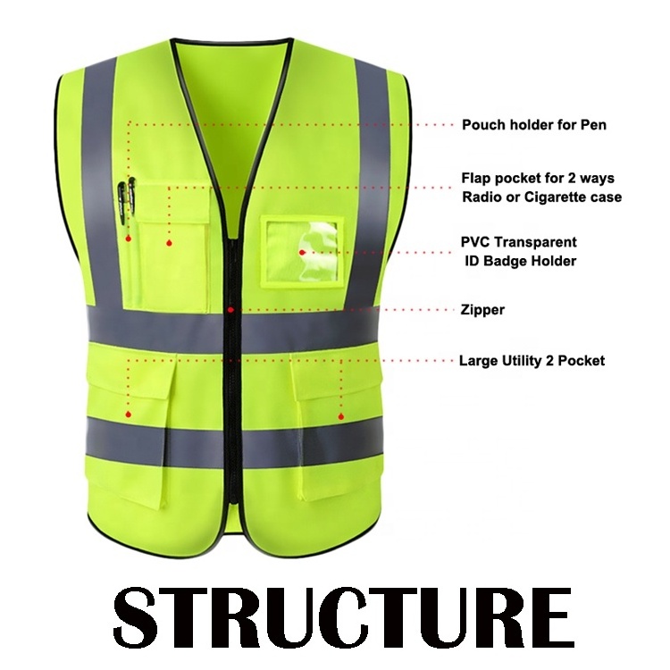 Custom Motorcycle Bike Riding Security Vest High Visibility Working Road Construction Traffic Safety Reflective Jacket