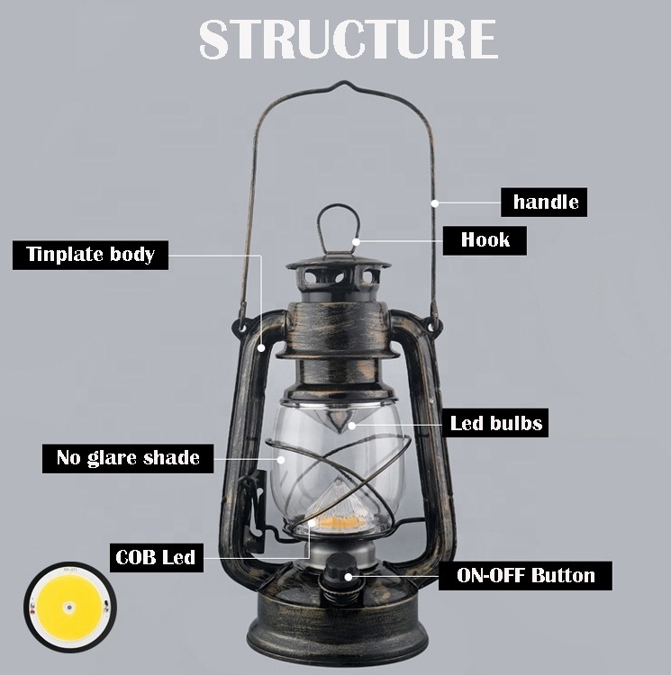 Classical Old Style Retro Cob Led Dimming Decorative Light Antique Metal Lamp Rechargeable Hurricane Camping Vintage Lantern