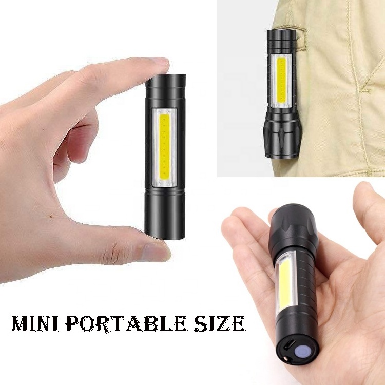 Promotion Gift Emergency Portable Tactical Torch Zoom Focus Mini USB Rechargeable Led Cob Flashlight