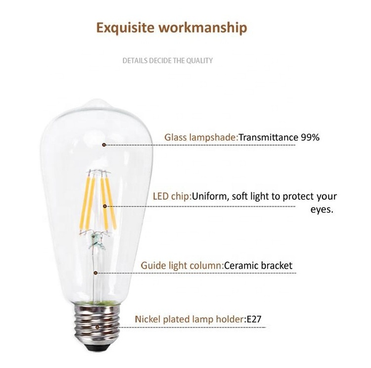 Not Tungsten 2W 4W 6W 8W Globe Lamp Clear Glass Candle Home Lighting Energy Saving Edison ST64 C35 G45 E27 Led Filament Bulbs