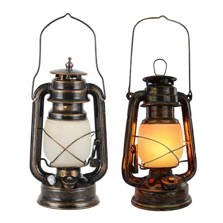 Outdoor Hanging Garden Lights Rechargeable Yard Patio Halloween Decorative Lamp White Flame LED Vintage Retro Camping Lantern