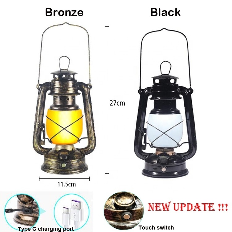 Outdoor Hanging Garden Lights Rechargeable Yard Patio Halloween Decorative Lamp White Flame LED Vintage Retro Camping Lantern