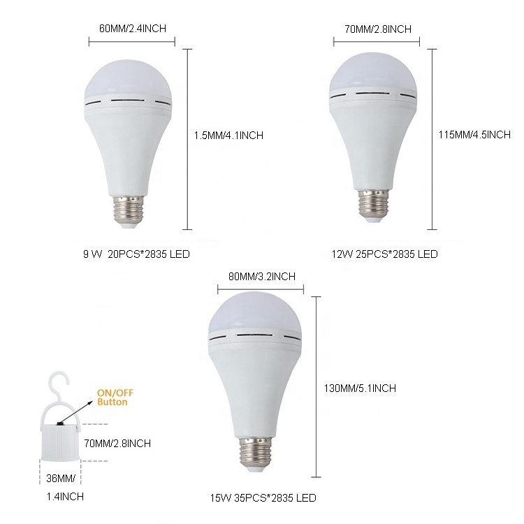 Multi-Function Backup Emergency Light Camping Outdoor Activity 7W 15W 9W 12W B22/E27 Base Rechargeable Emergency LED Bulb