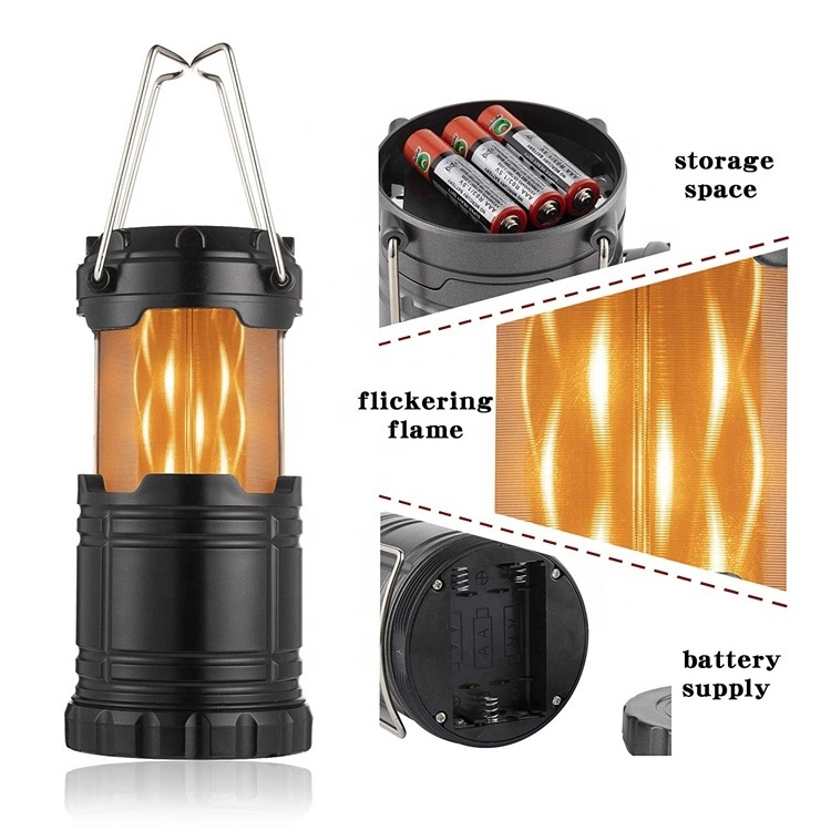 Outdoor Tent Decorative Light Hanging Mini Portable Collapsible Fire Flickering Flame Led Camping Lantern