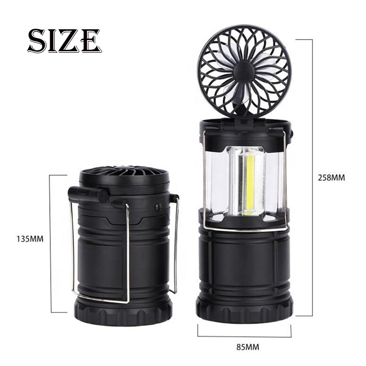 Emergency AA Battery Portable Telescopic Collapsible Lantern Cob Led Magic Cool Outdoor Camping Light With Fan