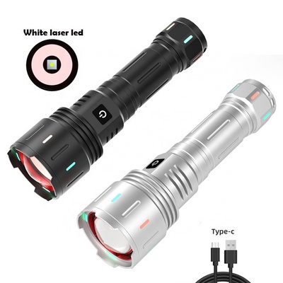 Zoom Rechargeable Tactical Throwing Torch Light Silver LEP Distance Long Range XHP160 XHP360 Super Bright LED Flashlight