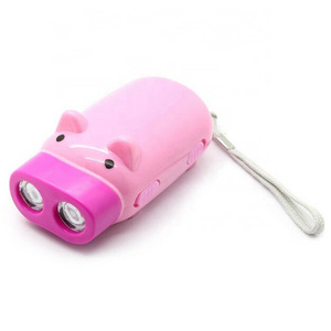 Kids Toys Promotion Gift Hand-press Torch Hand Powered 2 LED Manual Rechargeable Piggy Pig Dynamo Flashlight