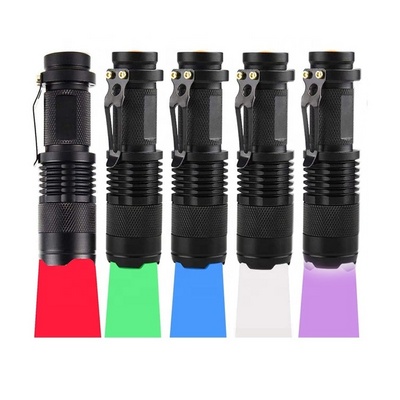 Zoom Purple Red Green Blue Light Tactical Flashlight Night Hunting MINI Small Portable Pocket EDC LED Torch Light