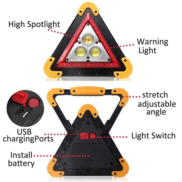 Rechargeable Flashing Red Led Triangle Warning Roadside Assistance Lamp Car Emergency Light