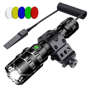 W/ Red Blue Green Yellow White Filter Lens 5 Light Colors in 1 Rechargeable Torch Tactical Night Fishing Hunting LED Flashlight