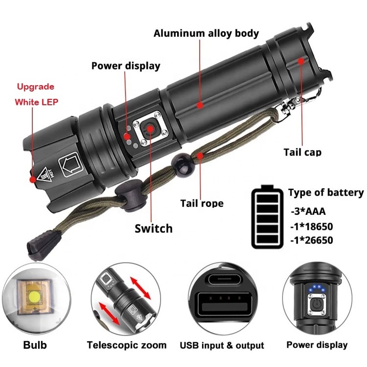 Super Bright White Lep Tactical Torch Light Handheld Powerful Camping Working Emergencies Rechargeable Flashlights