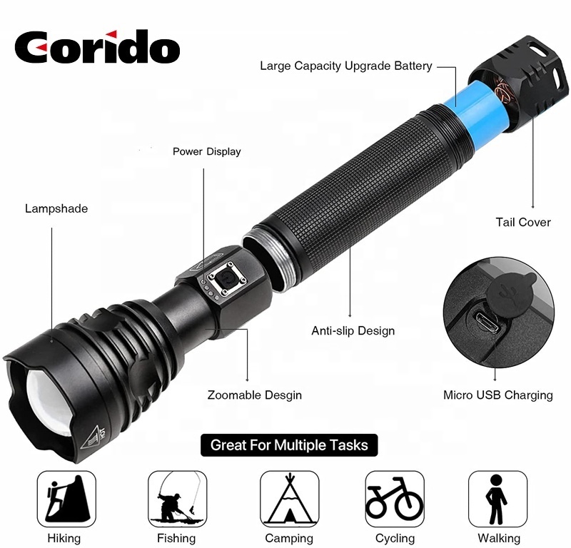 Farming Emergencies High Lumens Powerful XHP90.2 XHP90 Torch Lights Zoomable Waterproof Handheld Rechargeable LED Flashlights