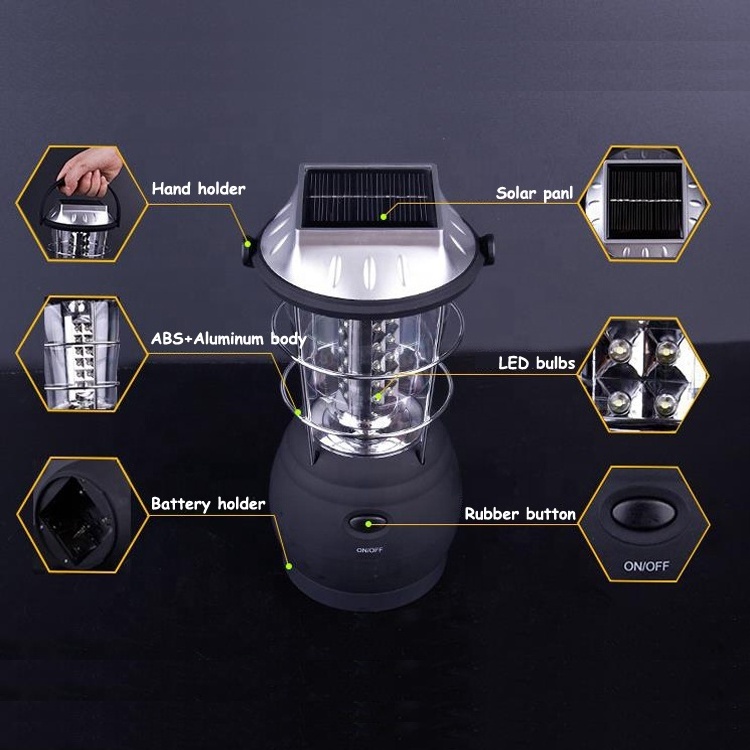 Outdoor Survival Tool Hurricane Emergency Light Bright 36 LED Rechargeable Hand Crank Dynamo Solar Powered Camping Lantern