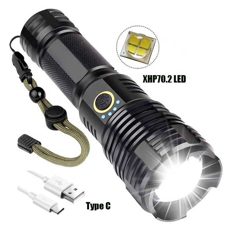 Emergencies Camping Waterproof Super Bright XHP70 XHP70.2 Torch Light Zoom Rechargeable Tactical Led Flashlight