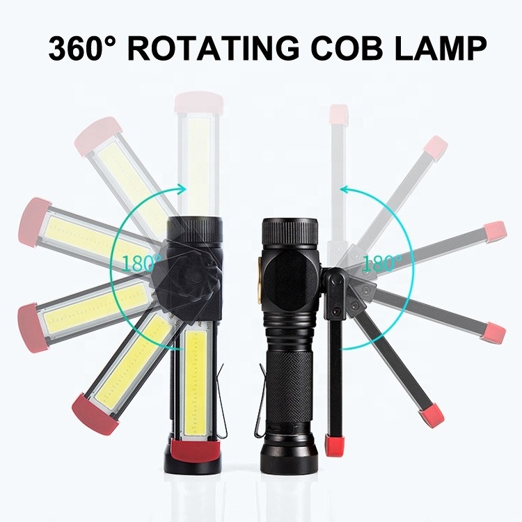 Red Light Torch 18650 Battery Rechargeable Portable Cob Working Light Led