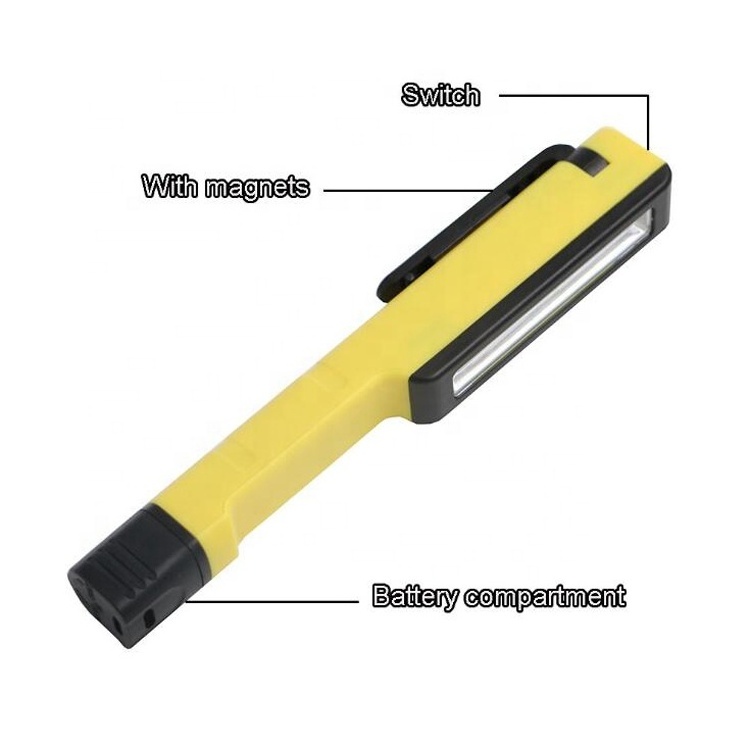 ABS COB LED Working Flashlight Magnetic Base Clip Multi-Function Pocket Pen Light Inspection Work Light