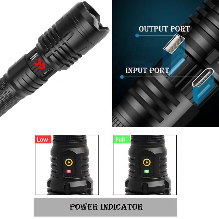 Handheld Flashlight Zoom Rechargeable P70 Led Tactical Torch High Lumen XHP70.2 Super Bright Flash Light