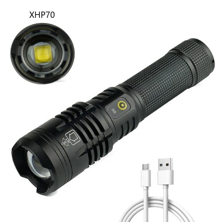 Handheld Flashlight Zoom Rechargeable P70 Led Tactical Torch High Lumen XHP70.2 Super Bright Flash Light