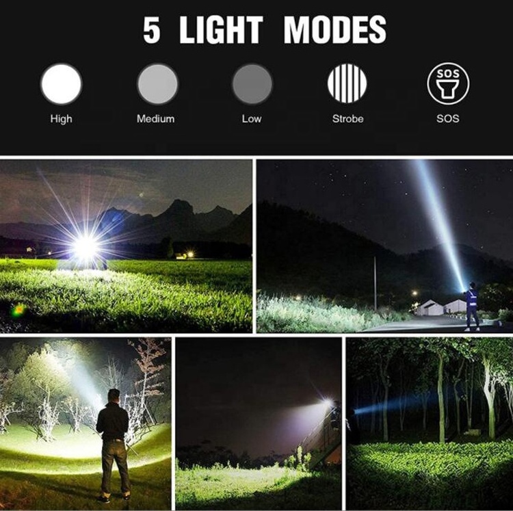 Handheld Flashlight Zoom Rechargeable P70 Led Tactical Torch High Lumen XHP70.2 Super Bright Flash Light