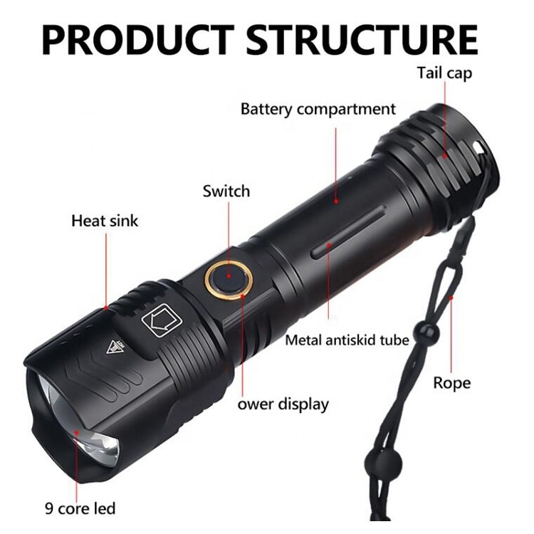 Outdoor Survival Tactical Zoom Focus Torch Light USB Rechargeable 5000 Lumen Super Bright XHP90 XHP160 XHP99 LED Flashlight