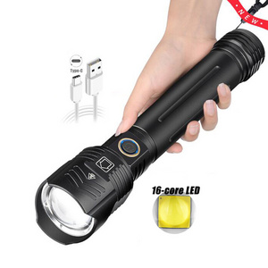 Waterproof Farming Work Long Distance Rechargeable Tactical Torch Light Zoom Brightest XHP160.5 XHP160 16 Core Led Flashlight