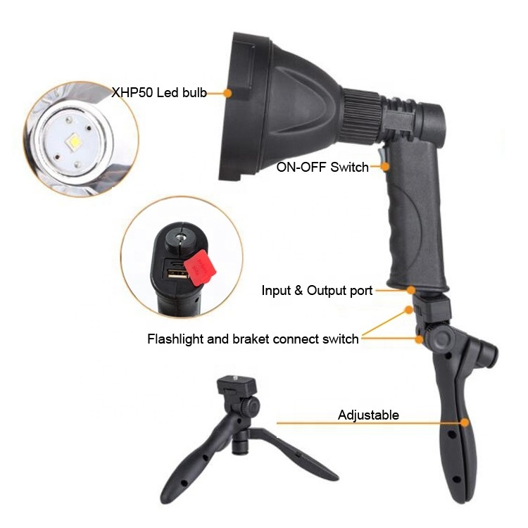 Outdoor Work Camping Marine Handheld Spotlight Flashlight Long Range Rechargeable Most Powerful XHP50 LED Searchlight