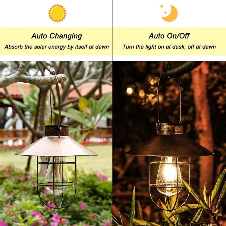 Outdoor Waterproof Hanging Lantern Retro Warm White Light Edison Bulb Tungsten Led Lamp Patio Lawn Decorative Garden Solar Light