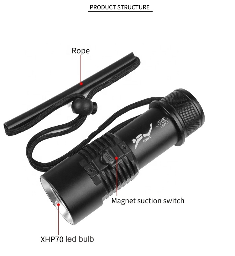 Portable Cave Dive Torch Waterproof XHP70 Led Flashlight Snorkeling Mini Underwater Safety Lights Scuba Diving Torch