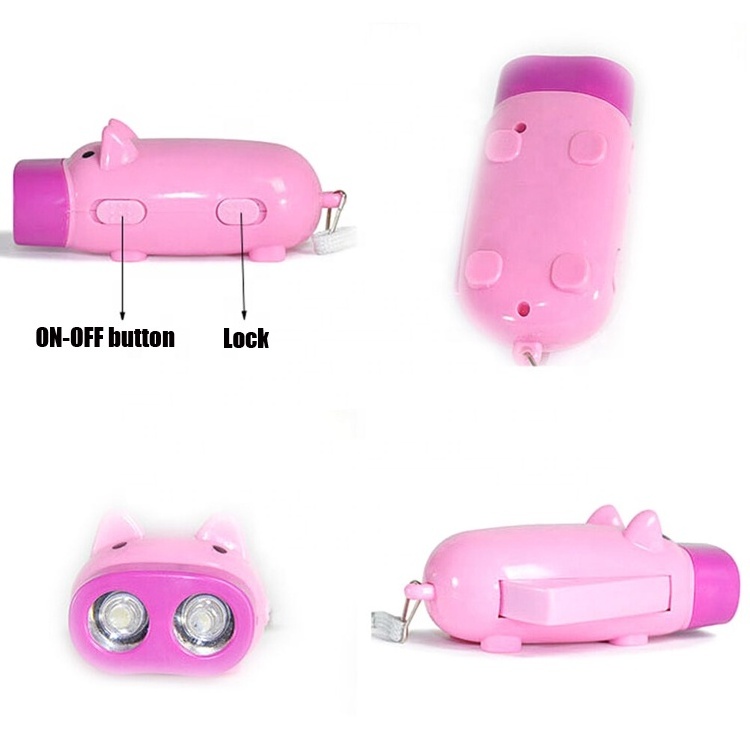 Kids Toys Promotion Gift Hand-press Torch Hand Powered 2 LED Manual Rechargeable Piggy Pig Dynamo Flashlight