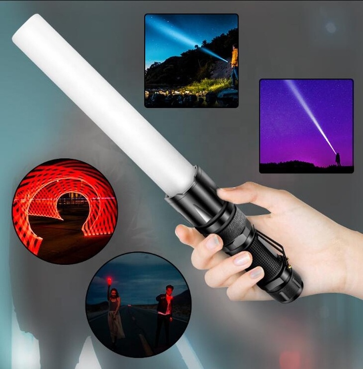 4 Colors in 1 Light Signal Traffic Baton Night Safety Wand Hunting Clip On Mini Torch RGBW White Blue Red Green Led Flashlight