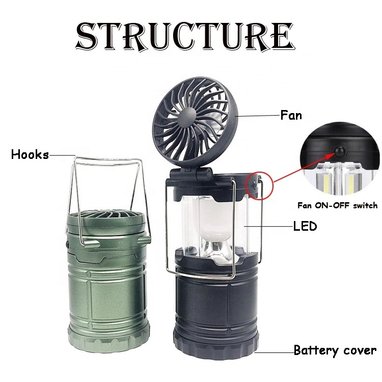 Emergency AA Battery Portable Telescopic Collapsible Lantern Cob Led Magic Cool Outdoor Camping Light With Fan