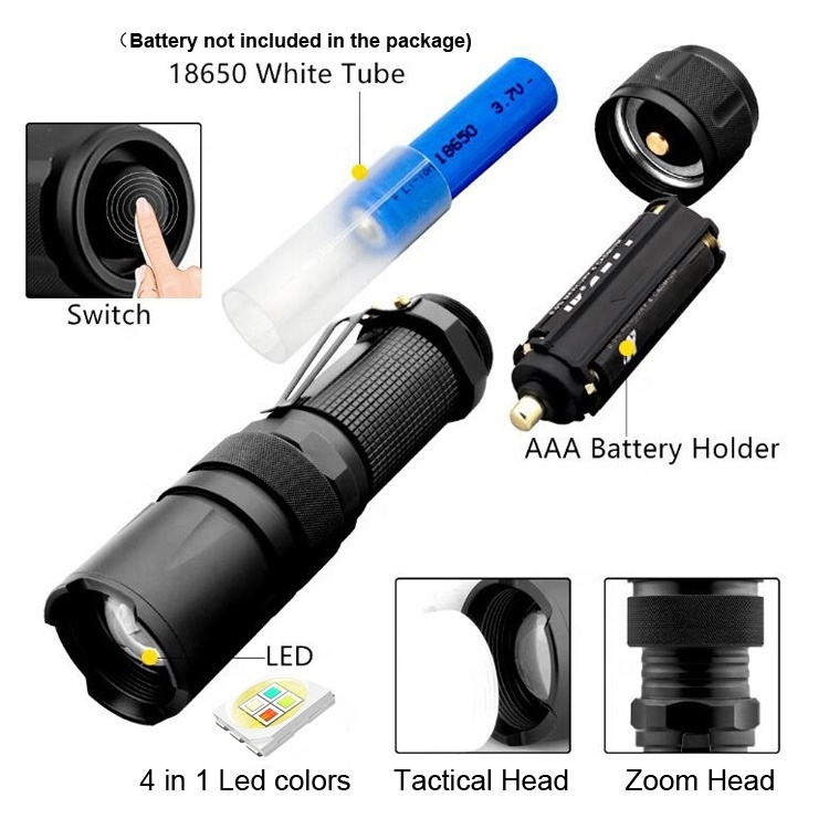 4 Colors in 1 Light Signal Traffic Baton Night Safety Wand Hunting Clip On Mini Torch RGBW White Blue Red Green Led Flashlight