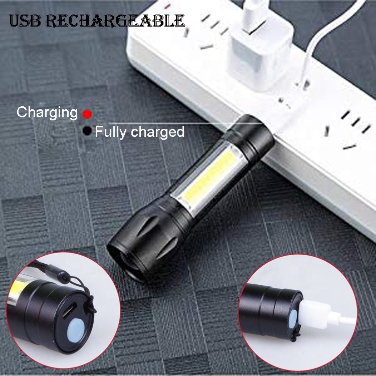 Promotion Gift Emergency Portable Tactical Torch Zoom Focus Mini USB Rechargeable Led Cob Flashlight