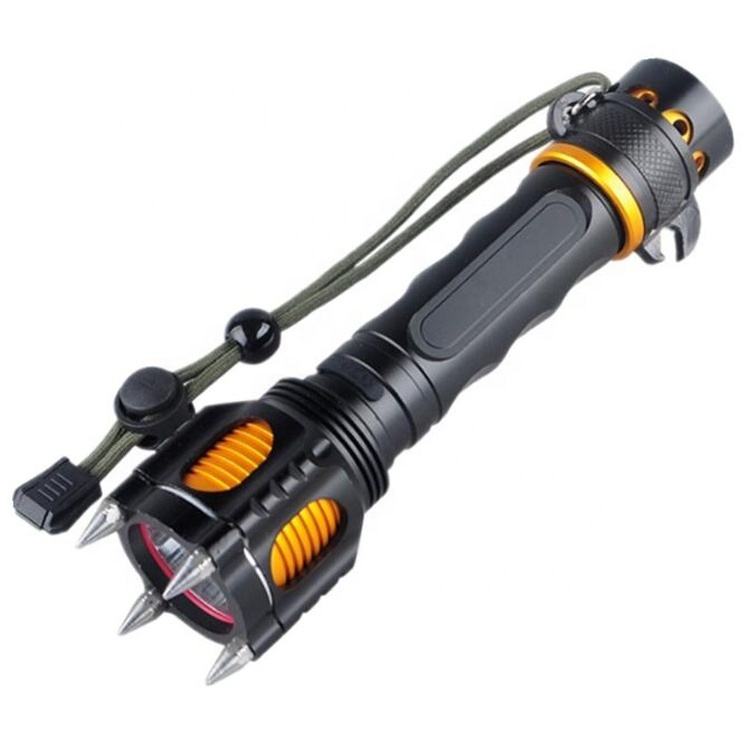 Car Emergency Hurricane Survival Tool Attack Head Rechargeable T6 Led Torch Tactical Flashlight With Alarm