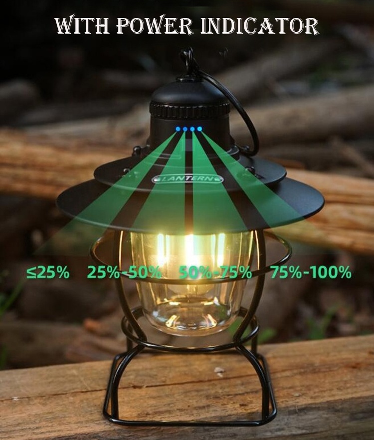 Metal Hanging Hook Tent Indoor Outdoor Home Decor Lamp Warm White Light Retro Hurricane Lamp Knob Dimming LED Camping Lantern