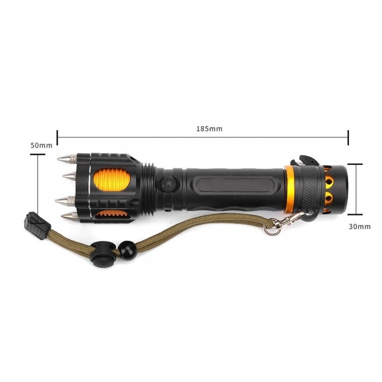 Car Emergency Hurricane Survival Tool Attack Head Rechargeable T6 Led Torch Tactical Flashlight With Alarm