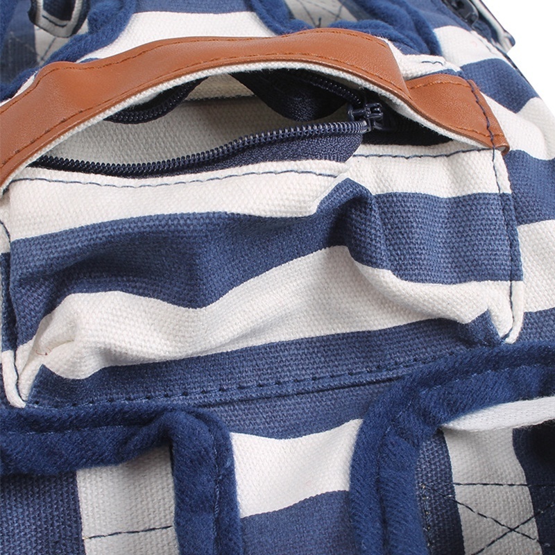 Quality Canvas Navy Style Luxury Dog Carrier with Leather Stripe Pocket