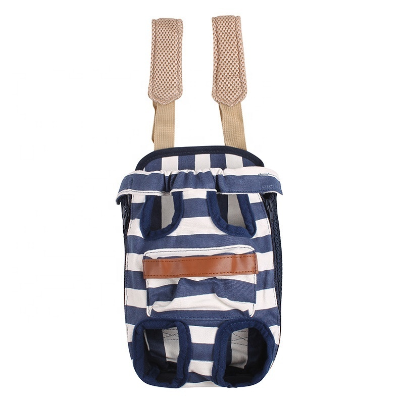 Quality Canvas Navy Style Luxury Dog Carrier with Leather Stripe Pocket