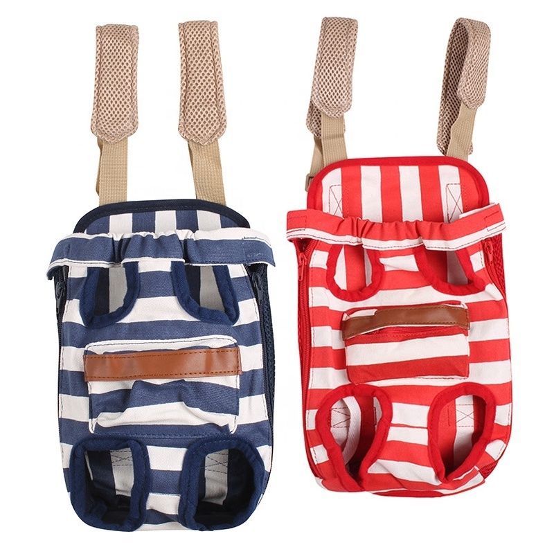 Quality Canvas Navy Style Luxury Dog Carrier with Leather Stripe Pocket