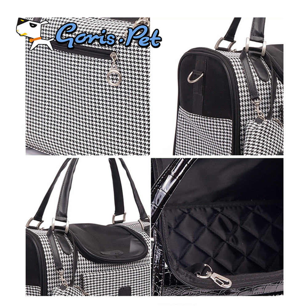 High Quality PVC Pet Outdoor Purse Carriers Dog Carrier Bags Houndstooth Fashion Cat Carriers