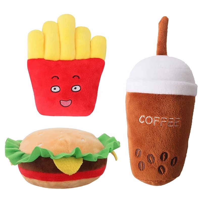 3D Fast Food Hamburg French Fries Large Dog Squeaky Plush Toys Outdoor Pet Toys for Dogs and Cats