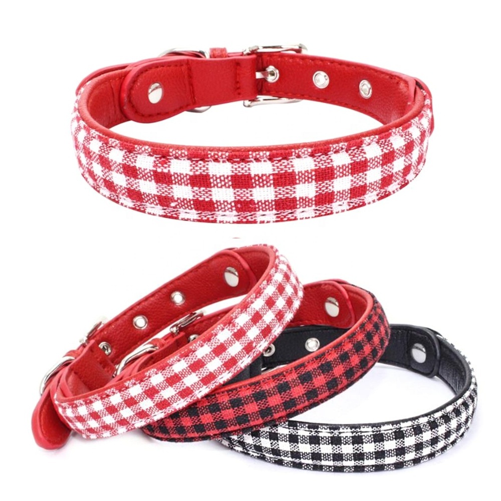 Durable Cloth Plaid Christmas Metal Buckle Dog Collar Manufacturer