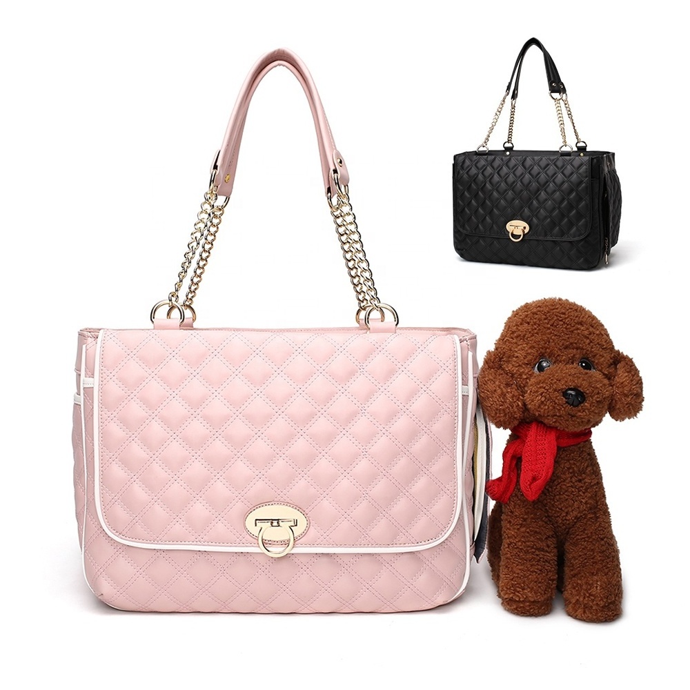 Luxury PU Diamond Lattice Pink Cute Princess Design Lady Pet Purse Small Dog Carrier Cat Outdoor Bag