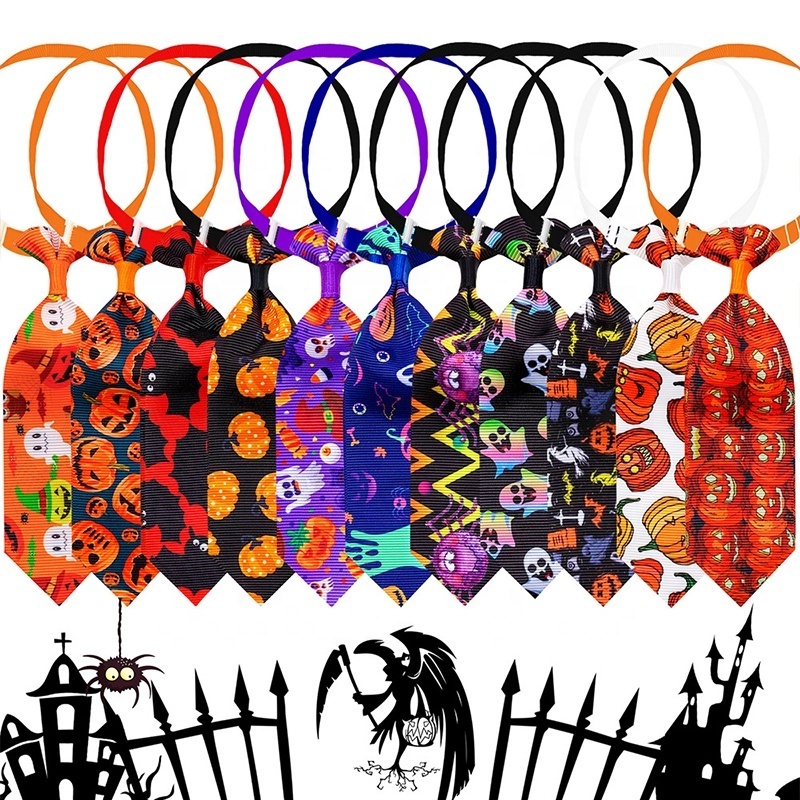 Cool Pumpkin Ghost Printing Bow Tie for Dogs Cats 11 Patterns Available Summer Winter Spring Nylon Neck Collar for Pet Owners