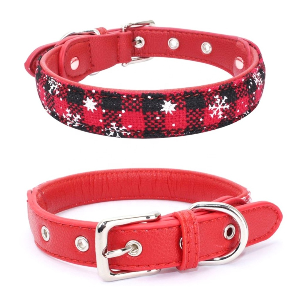 Durable Cloth Plaid Christmas Metal Buckle Dog Collar Manufacturer